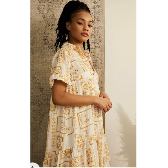 URBAN OUTFITTERS UO Smiwth White & Yellow Long Maxi Frock Dress // XS - Picture 16 of 16